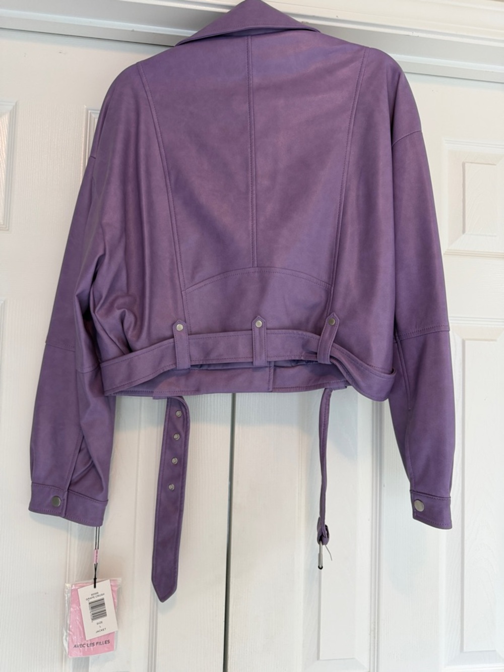 Avec Les Filles Purple Faux Leather Cropped Moto Jacket - Picture 4 of 8